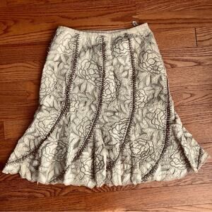 Lafayette 148 New York Beige Floral A-Line Skirt